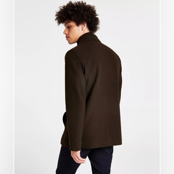 Kenneth Cole Men's Double Breasted Wool Blend Peacoat with Bib - Picture 2 of 6